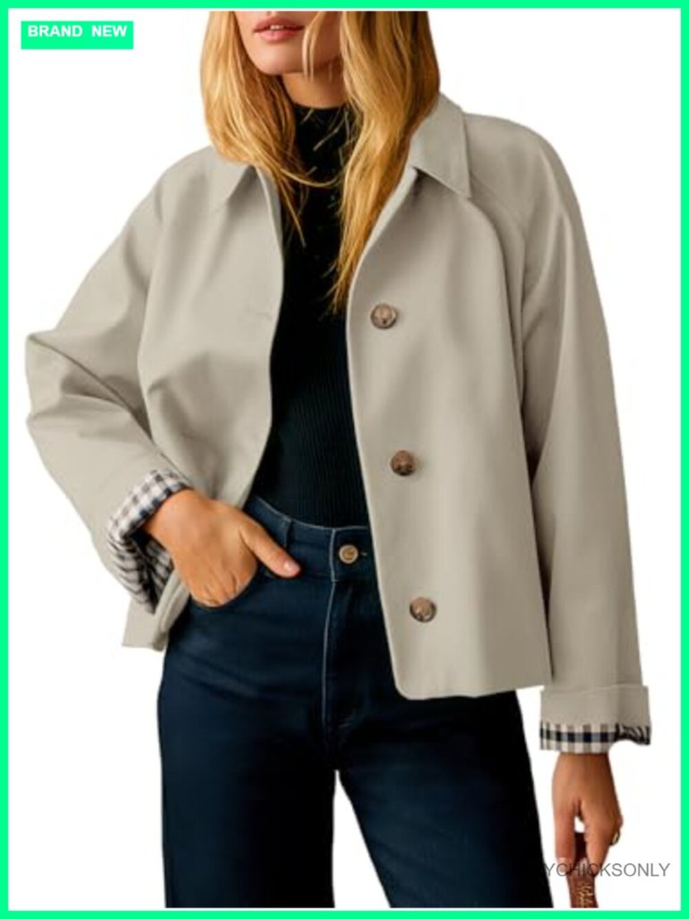 Cropped Trench Coat Lightweight Single Breasted Jacket